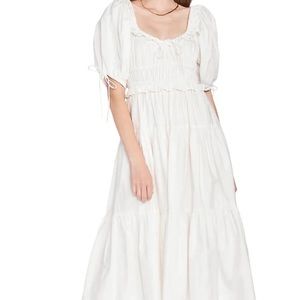 NWT En Saison White Puff Sleeve Midi Dress | Size S